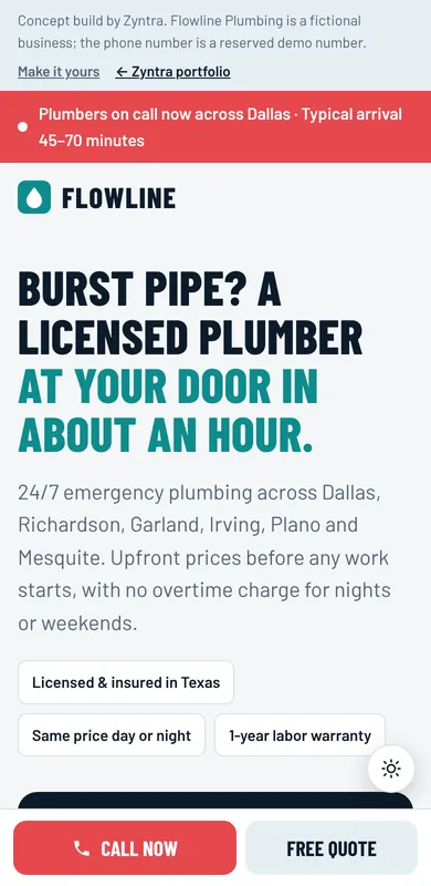 Flowline Plumbing on a phone