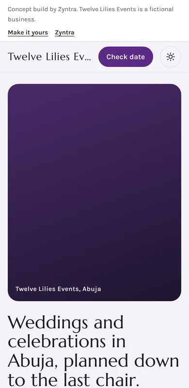 Twelve Lilies Events on a phone