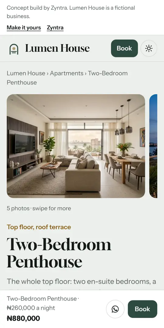 An apartment page on Lumen House